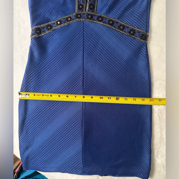Free People blue stretchy small dress. Black & silver detail. EUC. - Picture 3 of 10